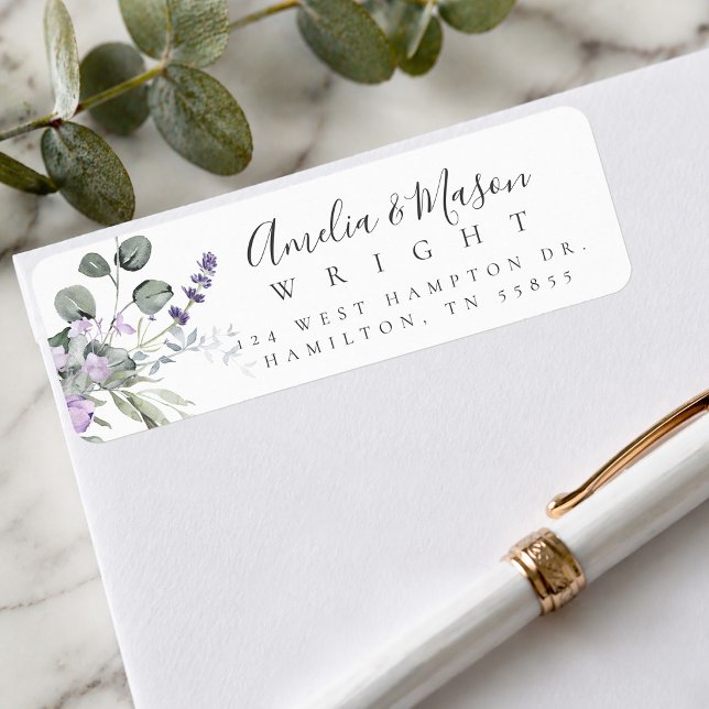 Lavender Botanical Elegant Script Return Address  Label (Lavender Botanical Elegant Script Return Address Label)