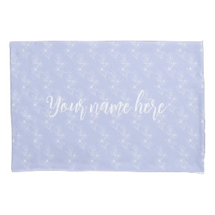 Lavender Botanical Floral Blue Bedroom Custom name Pillow Case