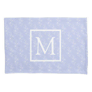 Lavender Botanical Floral Blue Bedroom Initial Pil Pillow Case