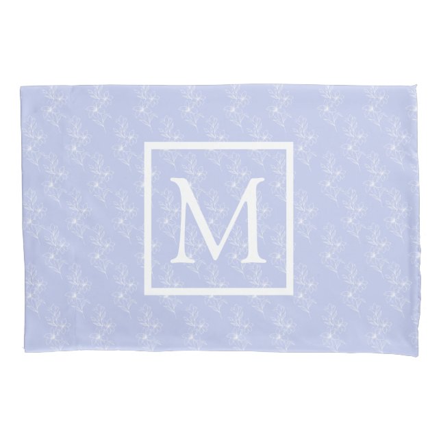 Lavender Botanical Floral Blue Bedroom Initial Pil Pillow Case (Front)