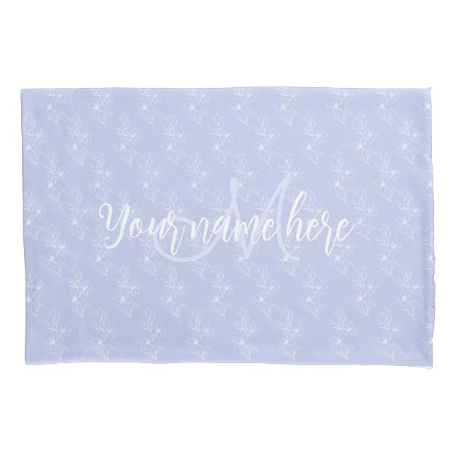 Lavender Botanical Floral Blue Bedroom  Monogram Pillow Case (Front)