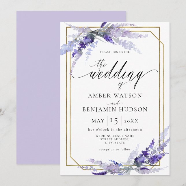 Lavender Botanical Floral Dusty Puple Wedding  Invitation (Front/Back)