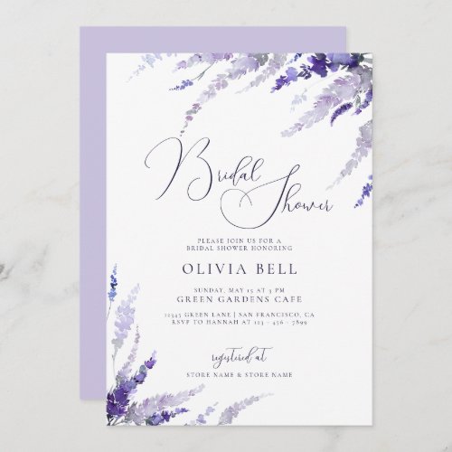 Lavender Botanical Floral Mauve Bridal Shower Invitation