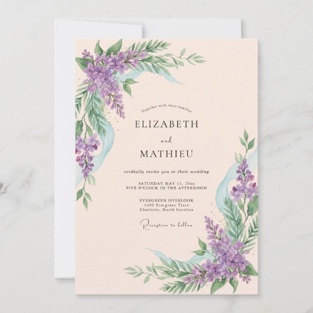 Lavender Botanical Flourish Wedding Invitation (Front)