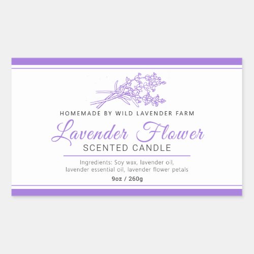 Lavender botanical line art ingredients candle rectangular sticker