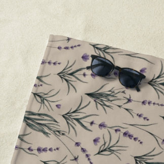 Lavender Botanical Pattern Beach Towel