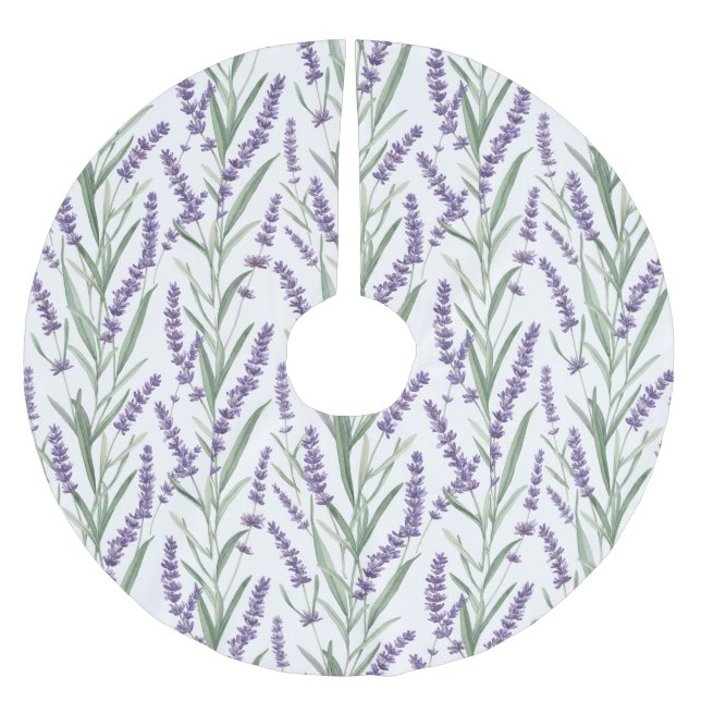 Lavender Botanical Pattern Brushed Polyester Tree Skirt (Front)