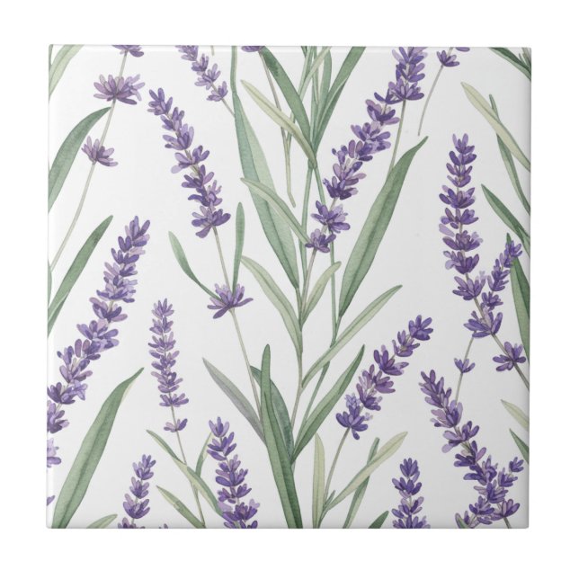 Lavender Botanical Pattern Ceramic Tile (Front)