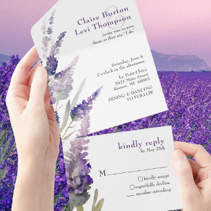 Lavender Botanical Purple Flowers Wedding All In One Invitation