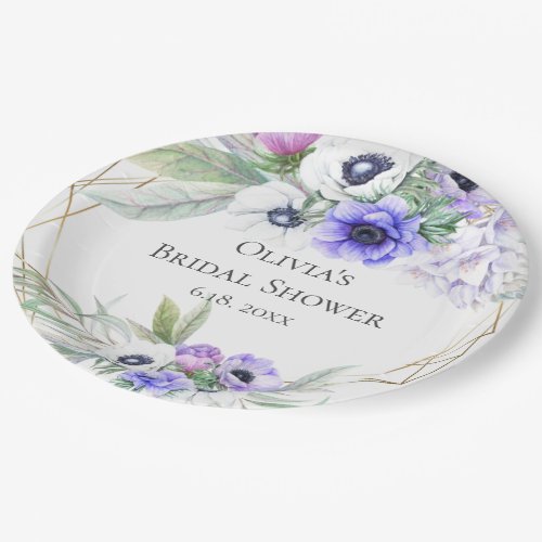 Lavender Botanical Violet Anemone Bridal Shower Paper Plates