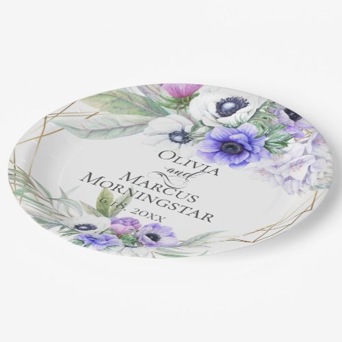 Lavender Botanical Violet Anemone Floral Bouquets Paper Plates