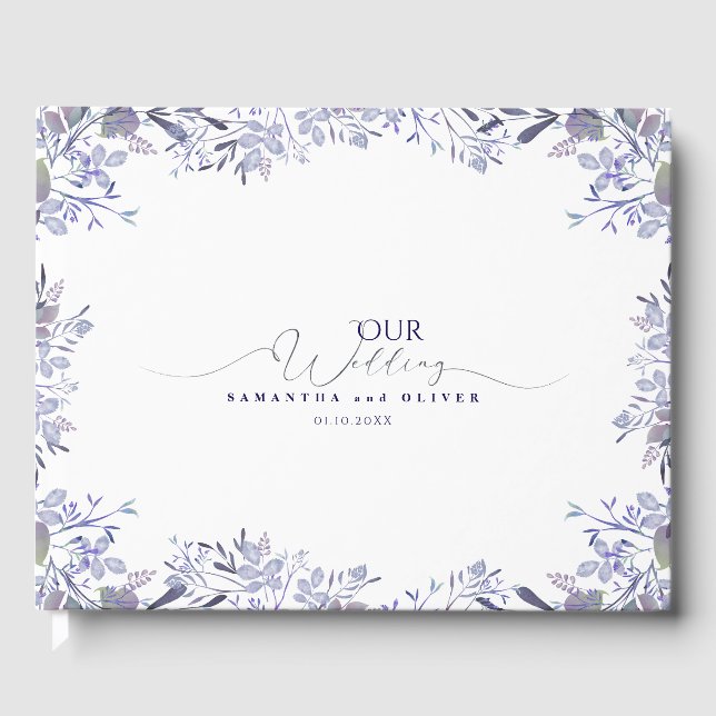 Lavender Botanical Watercolor Wedding Guest Book (Front)