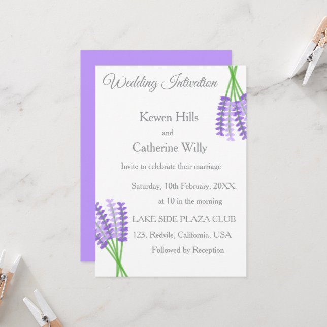 Lavender Botanical Wedding Invitation (Front/Back In Situ)