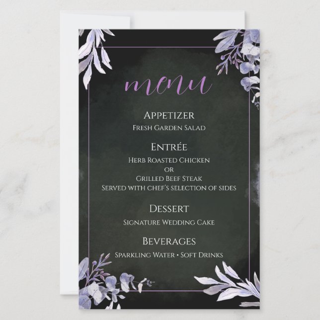 Lavender Botanical Wedding Menu Card (Front)