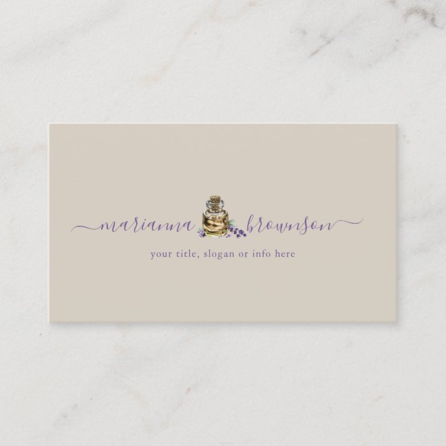 Lavender Bottle Essential Oil beige purple Business Card
