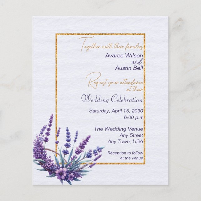 Lavender Bouquet BUDGET Wedding Invitation (Front)