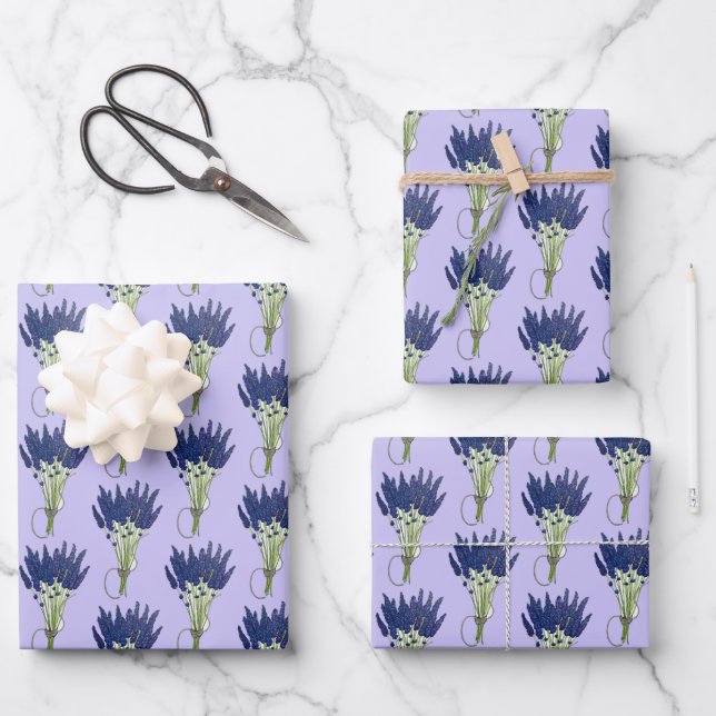 Lavender Bouquet Purple Flower Floral Print Wrapping Paper Sheets (Front)