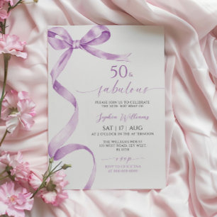 Lavender Bow 50 & Fabulous Birthday Invitation