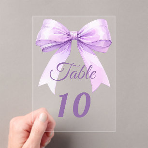 Lavender bow acrylic table number sign