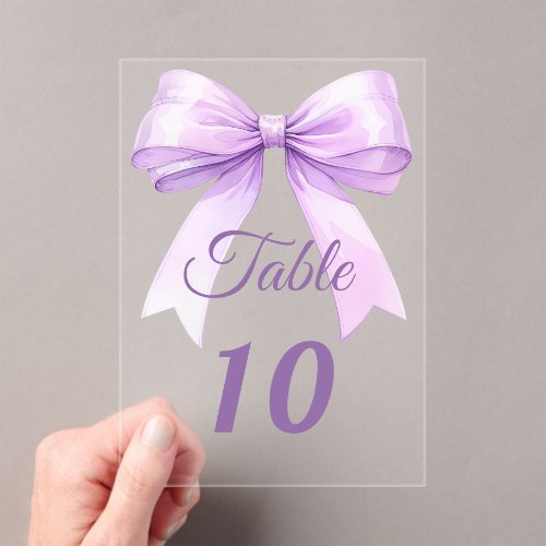 Lavender bow acrylic table number sign