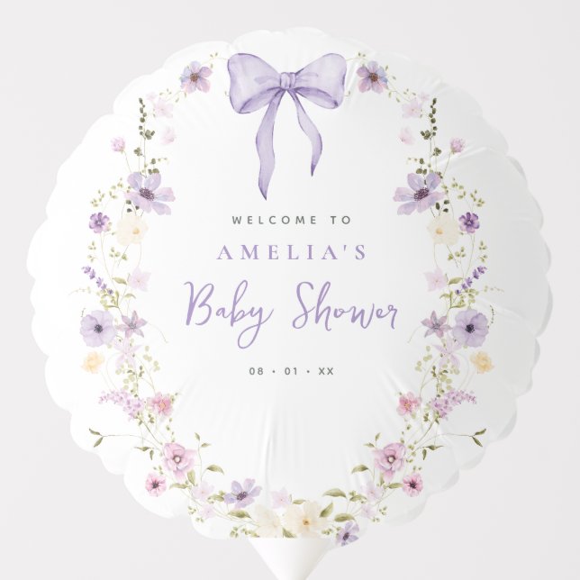 Lavender Bow Baby Shower Wildflower Balloon Decor (Front)