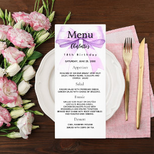 Lavender bow birthday menu card