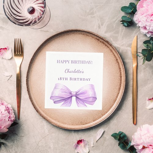 Lavender bow birthday party napkins