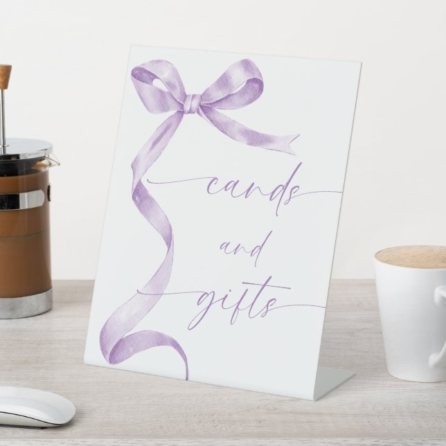 Lavender Bow Cards and Gifts Pedestal Sign (In SItu)