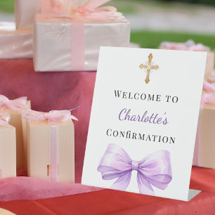 Lavender bow Confirmation welcome Pedestal Sign