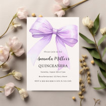 Lavender bow cream elegant Quinceanera Invitation