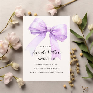 Lavender bow cream elegant Sweet 16 Invitation