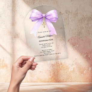 Lavender bow cream girl Confirmation arch Acrylic Invitations