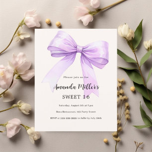 Lavender bow cream Sweet 16 invitation