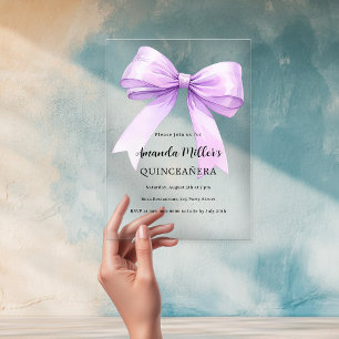 Lavender bow elegant clear birthday acrylic invitations