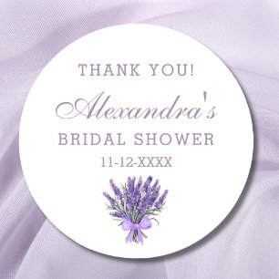 Lavender Bow  Floral Bridal Shower Thank You Classic Round Sticker