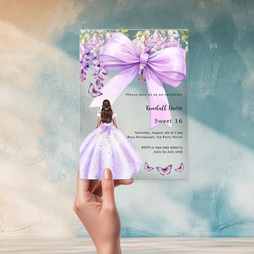 Lavender bow floral dress Sweet 16 clear Acrylic Invitations
