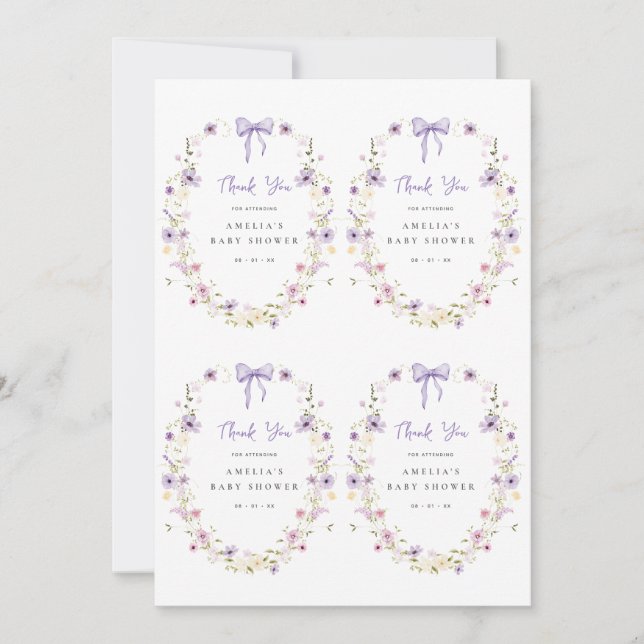 Lavender Bow Gift Tag Printable Invitation (Front)