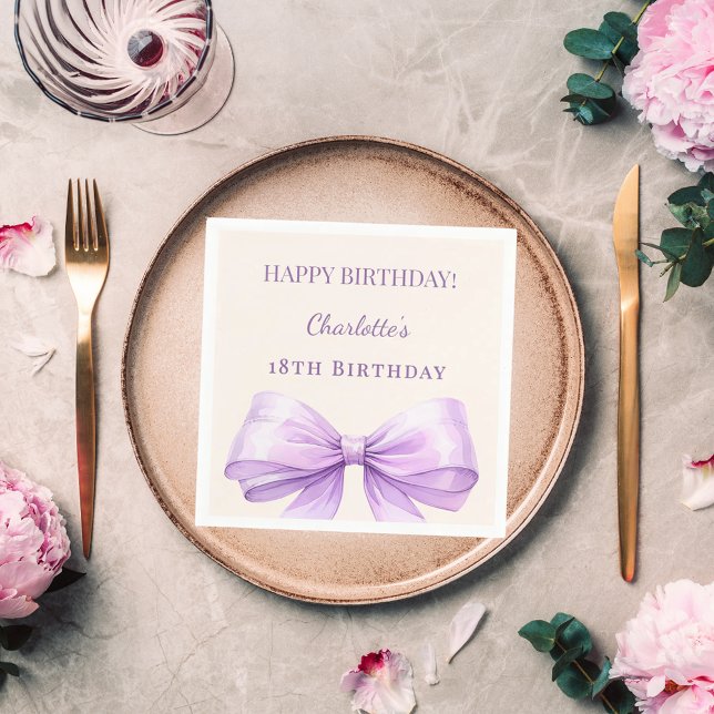 Lavender bow ivory birthday party luncheon napkins (Creator Uploaded)
