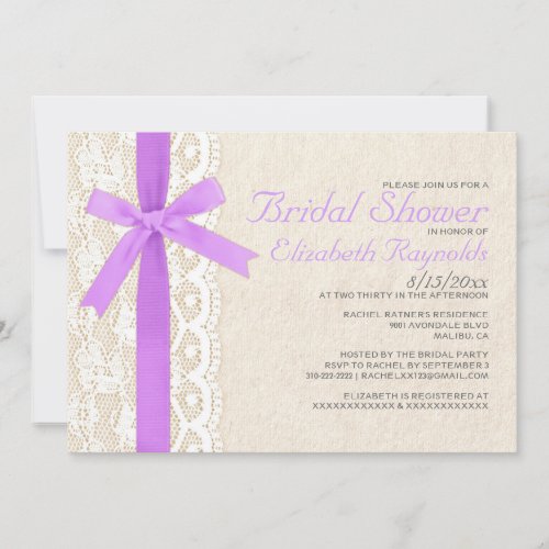 Lavender Bow &amp; Lace Bridal Shower Invitations