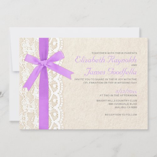 Lavender Bow &amp; Lace Wedding Invitations