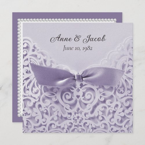 Lavender Bow On Lace Wedding Vow Renewal Invitation