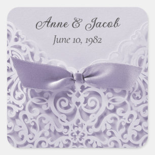 Lavender Bow On Lace Wedding Vow Renewal Square Sticker