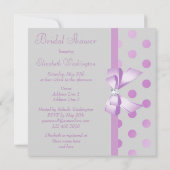 Lavender Bow Polka Dots Grey Bridal Shower Invitation (Back)