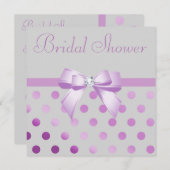 Lavender Bow Polka Dots Grey Bridal Shower Invitation (Front/Back)
