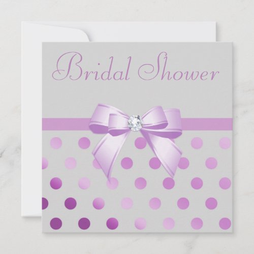 Lavender Bow Polka Dots Grey Bridal Shower Invitation