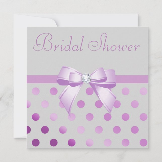 Lavender Bow Polka Dots Grey Bridal Shower Invitation (Front)