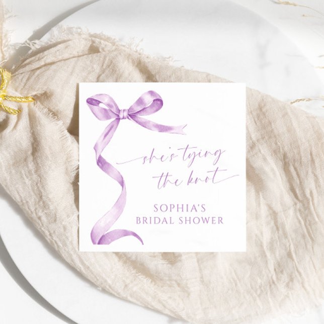 Lavender Bow She's Tying The Knot Bridal Shower Napkins (Creator Uploaded)