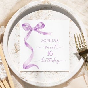 Lavender Bow Sweet 16 Birthday Party Napkins