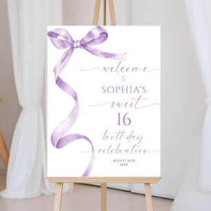 Lavender Bow Sweet 16 Birthday Welcome Sign