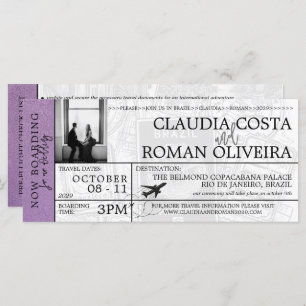 Lavender Brazil Wedding Boarding Pass Invitation